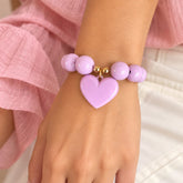 Pulsera Piedras Abaco Lila Corazón Dorado Amore