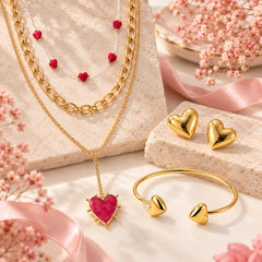 Set Topo Collar Y Pulsera Corazón Dorado