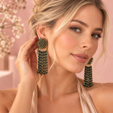 Arete Capullo Largos Tejidos en Mostacilla Verde visos Dorado Creer - Bambú Rosa Joyas y Accesorios