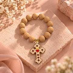 Pulsera Abaco Café Claro Dije Cruz Creer