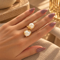 Anillo Ramada Dorado Doble Perla Esplendor