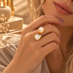 Anillo Ramada Dorado Doble Perla Esplendor