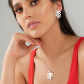 Set Aretes y Collar Hoja Malanga Plateado - Bambú Rosa Joyas y Accesorios