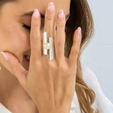 Anillo Perla Disco Botánica Plateado - Bambú Rosa Joyas y Accesorios