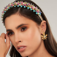 Diadema Tejida Multicolor Turquesa - Bambú Rosa Joyas y Accesorios