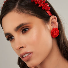 Aretes Topos Tejido Rojos - Bambú Rosa Joyas y Accesorios