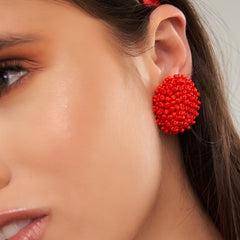 Aretes Topos Tejido Rojos - Bambú Rosa Joyas y Accesorios