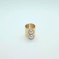 Anillo Perlas Doble Dorado - Bambú Rosa Joyas y Accesorios