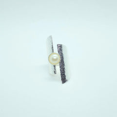 Anillo Perla Disco Botánica Plateado - Bambú Rosa Joyas y Accesorios