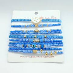 Pulsera Chaquiras Azul Cielo Estrellas Botanica - Bambú Rosa Joyas y Accesorios