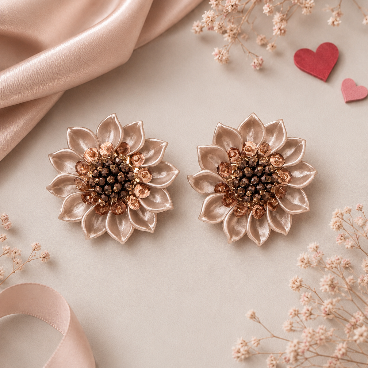 Aretes Maxi Topos En Nácar Dorado Margarita Tejidos Amaré