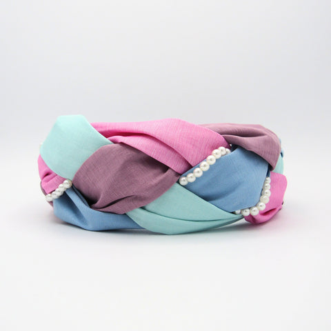 Diadema Perlas Tejido Trenza Pastel