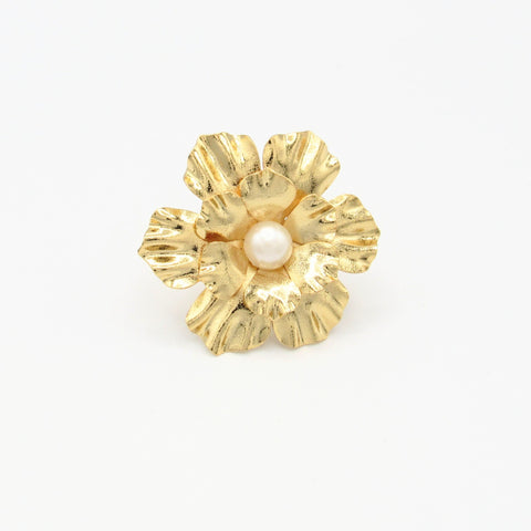 Anillo Flor Perla Primavera Dorado