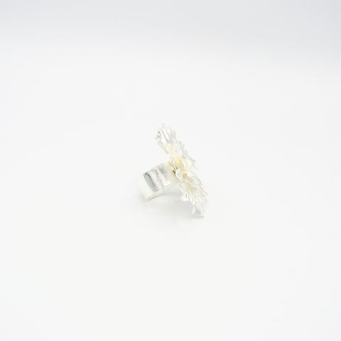 Anillo Flor Perla Primavera Plateado