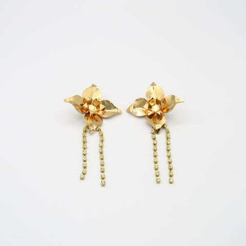 Aretes Flor 4 Petalos Cristal Visos Dorado