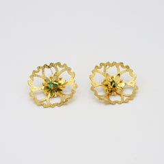 Aretes Maxi Topos Flor Primavera Esmeralda Dorados