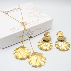 Set Aretes+Collar Conchas dorado