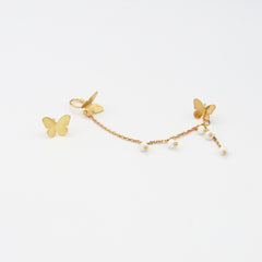 Set Earcuff + Topo Cadenas Mariposas Perlas Dorado