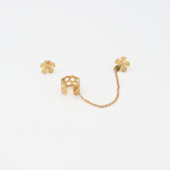 Set Earcuff + Topo Cadena Flores Dorado