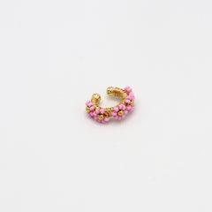 Ear Cuff Flores Rosadas Entorchado Dorado