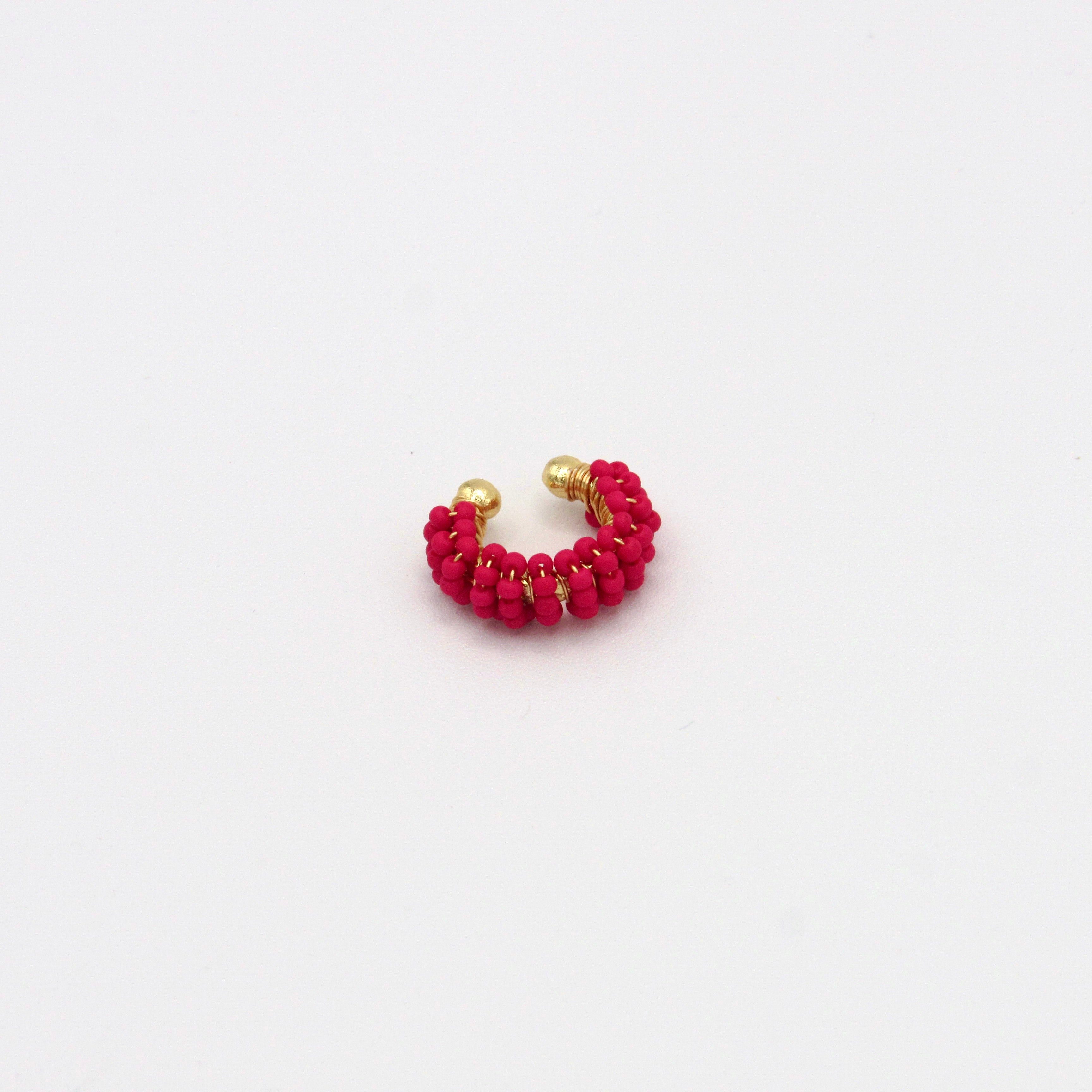 Ear Cuff Entorchado Mostacilla  Fucsia