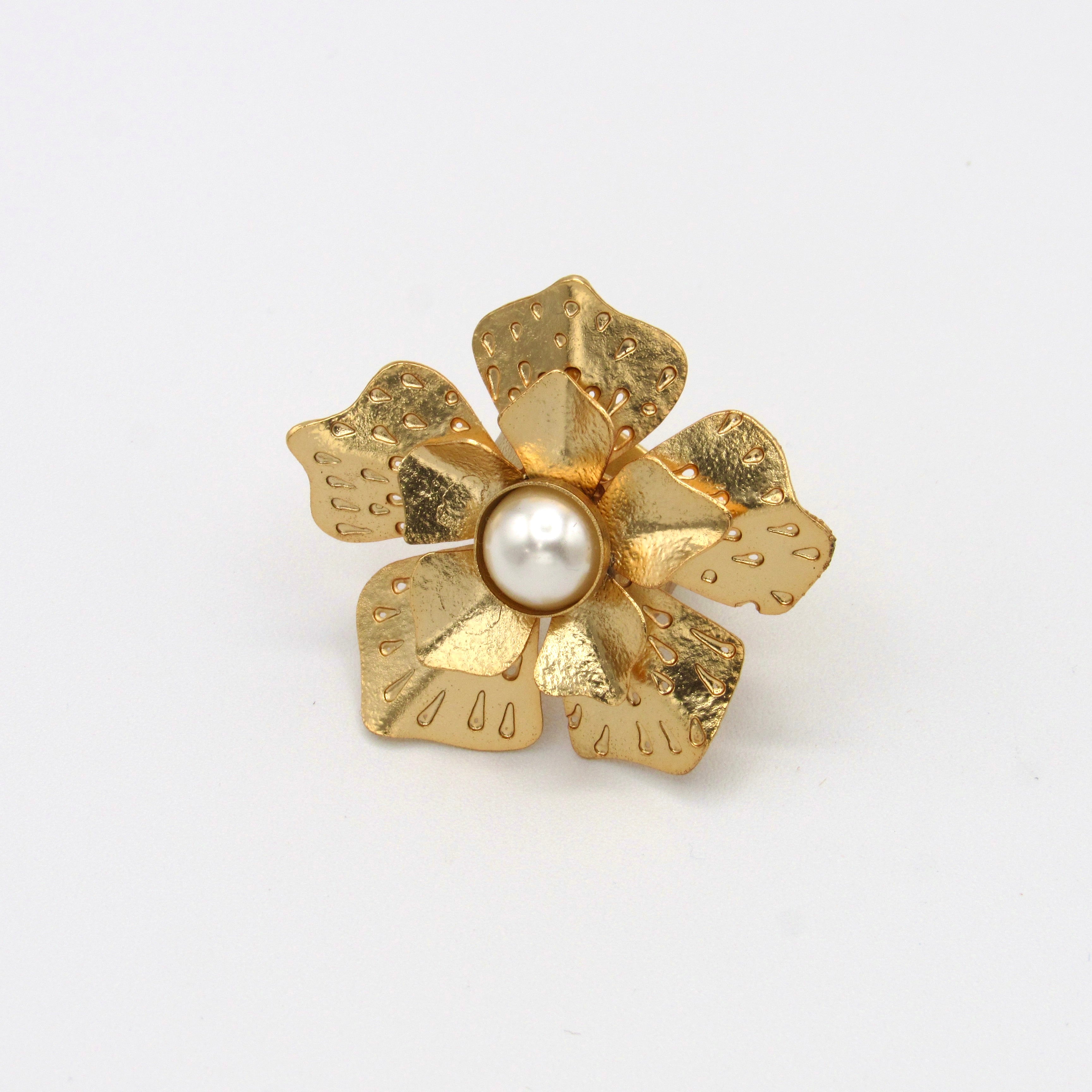 Anillo Maxi Flor Perla Conexión Dorado