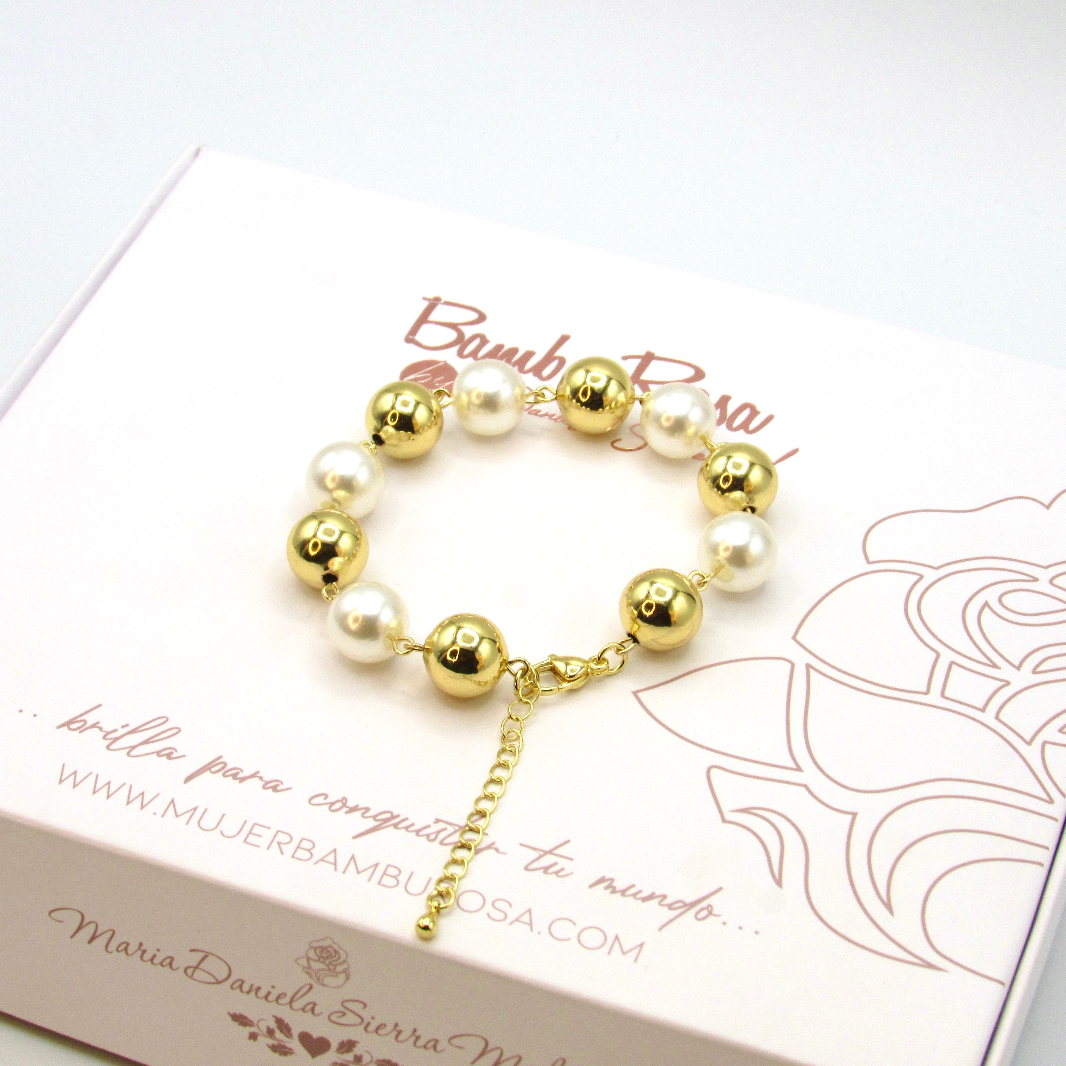 Pulsera Perlas Dorado-Blanco