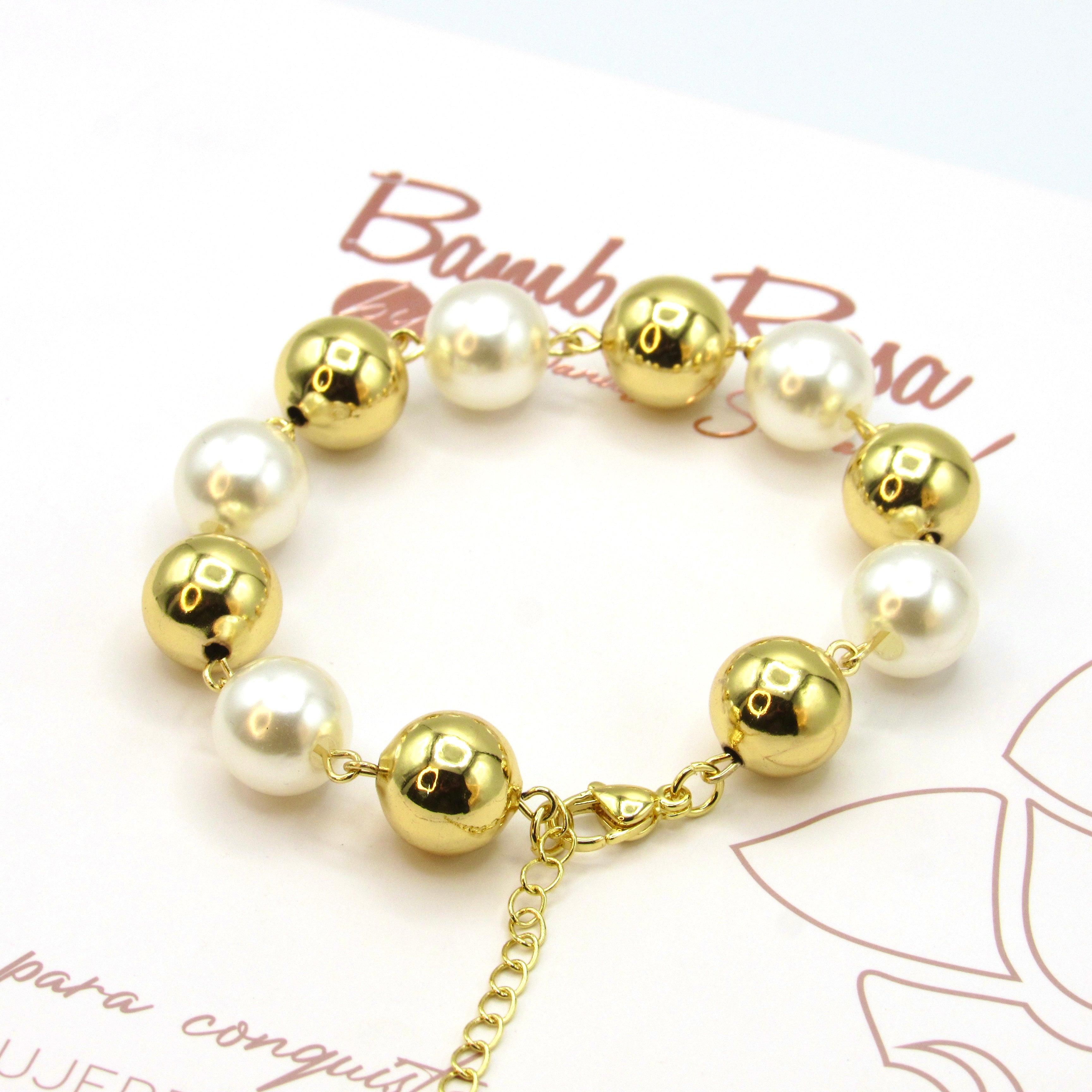 Pulsera Perlas Dorado-Blanco