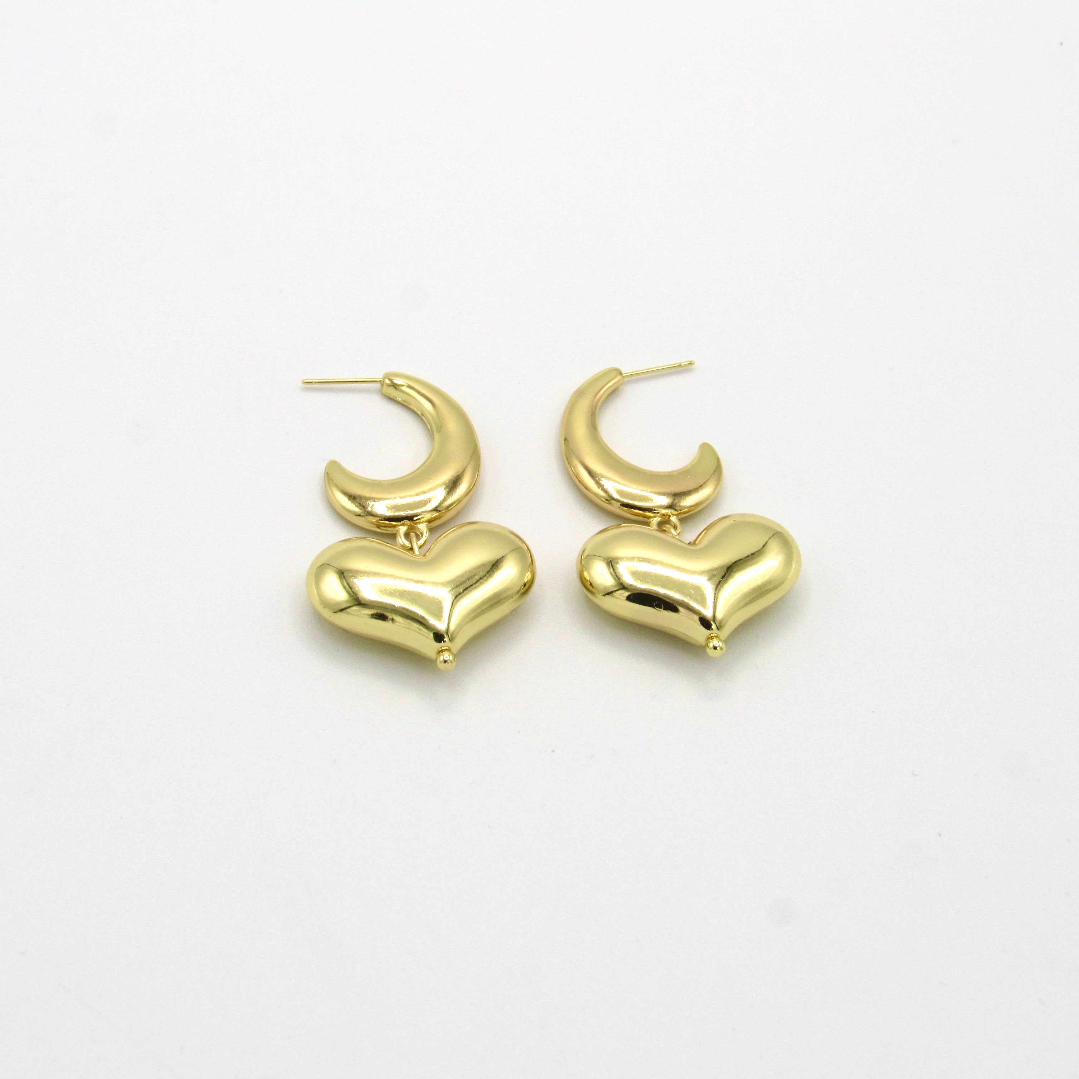 Aretes Candongas Dije Corazones Dorados