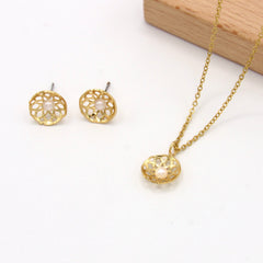 Set Collar Y Aretes Mandalas Mini Perlas Esencial Dorado