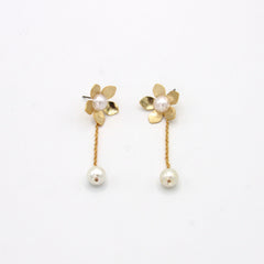 Aretes Topos Flor 5 Petalos Cadena Dorados