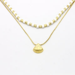 Collar Doble Concha Dorado-Blanco