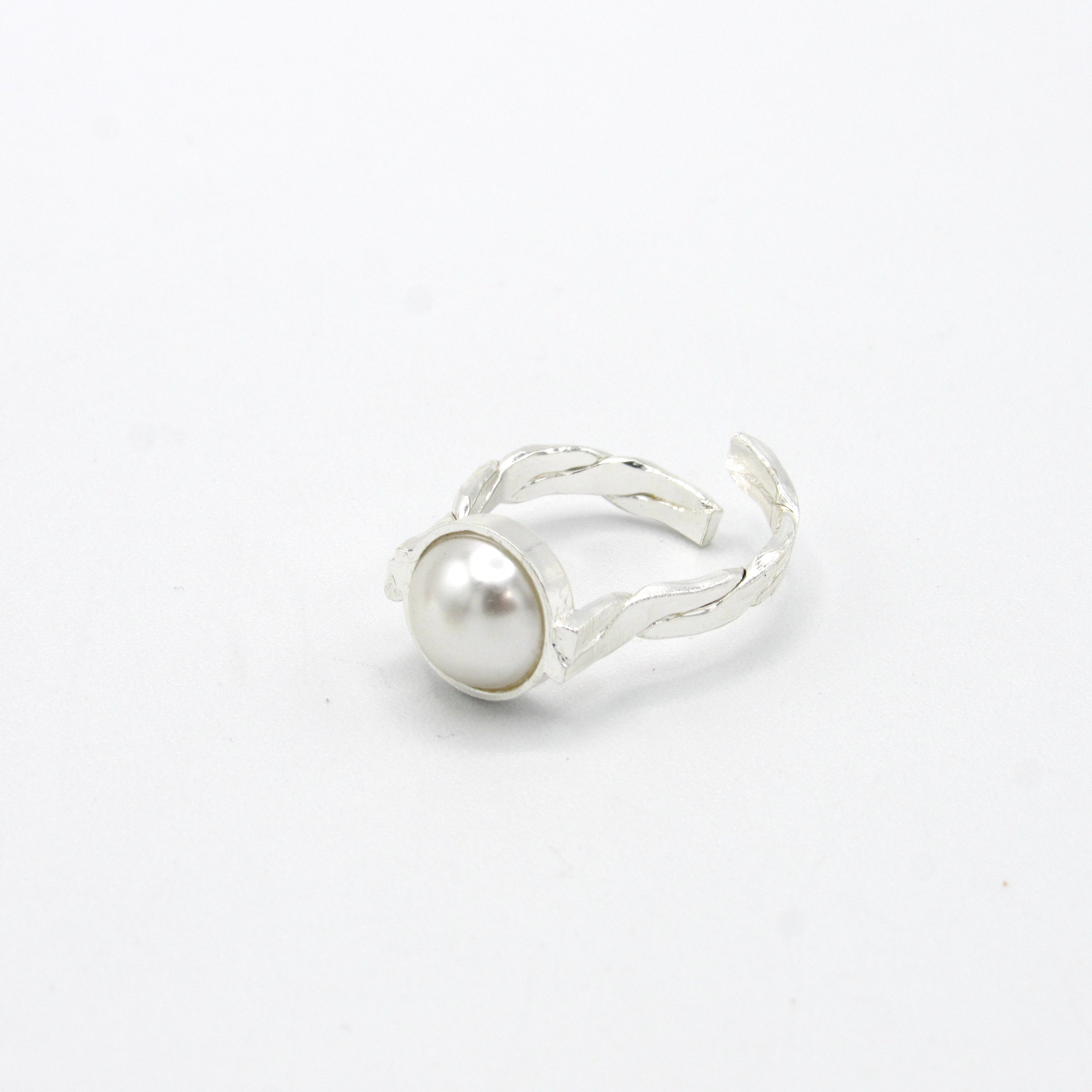 Anillo Perla Trenzado Plateado