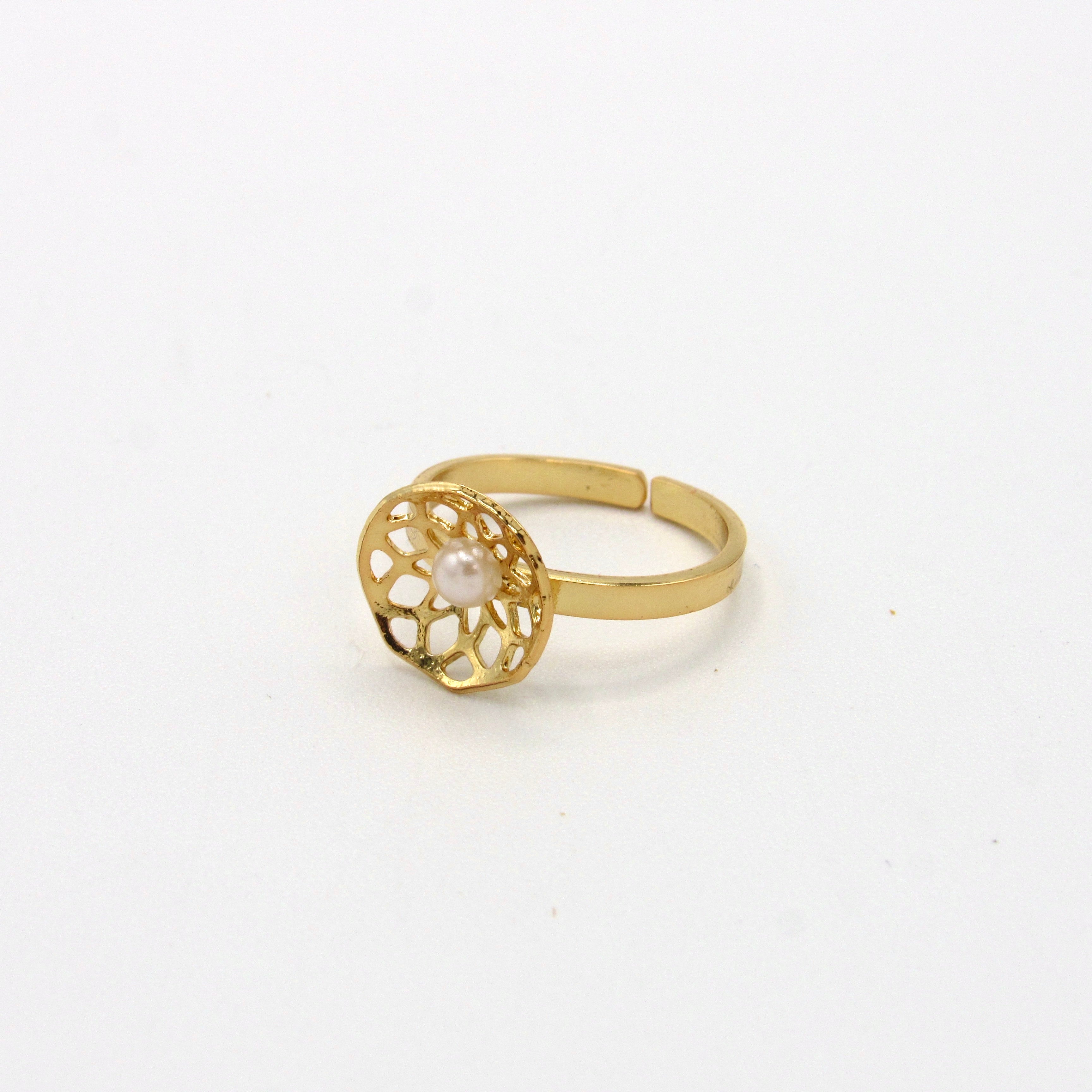 Anillo Perla Mandalas Dorado