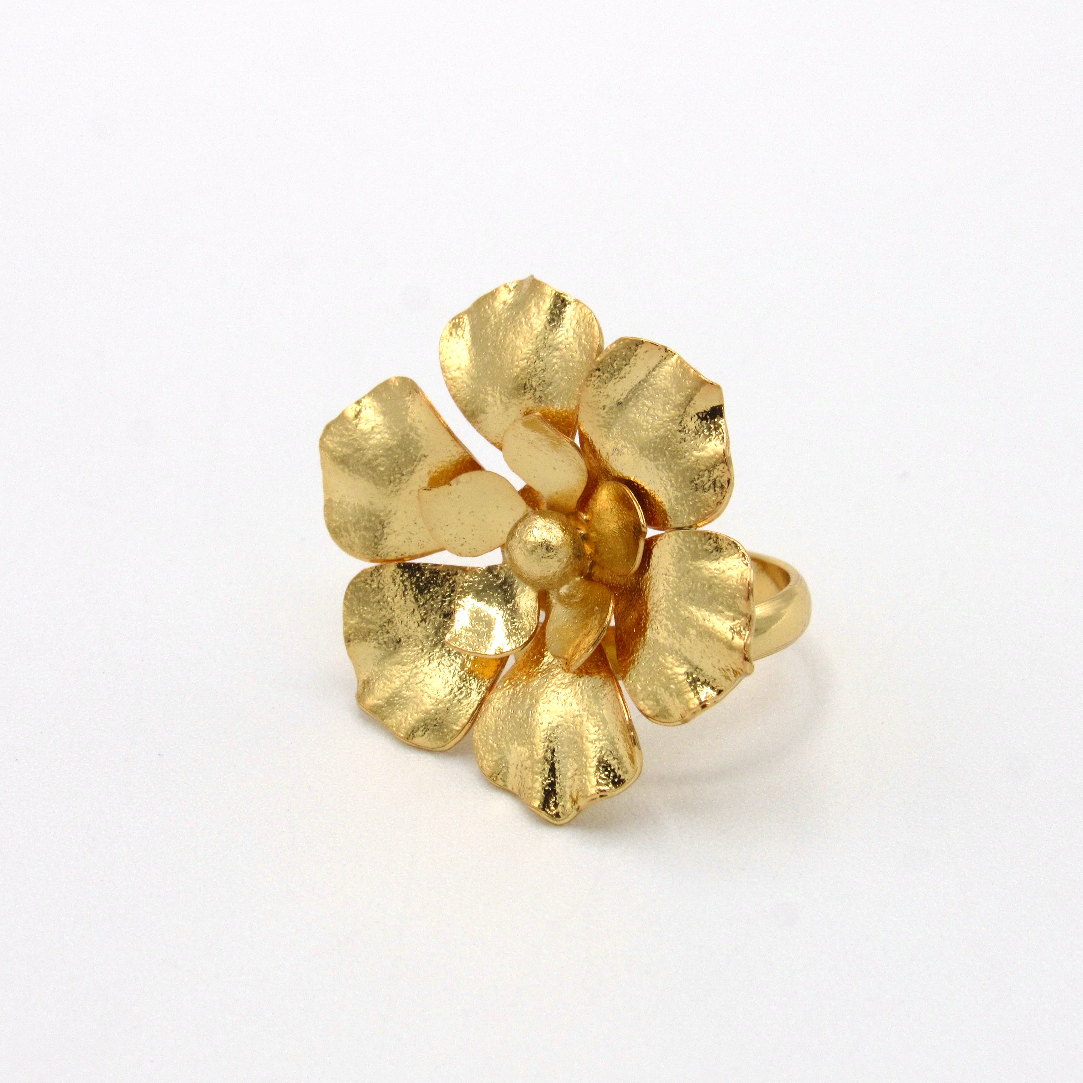 Anillo Flores Doble Esencial Dorado