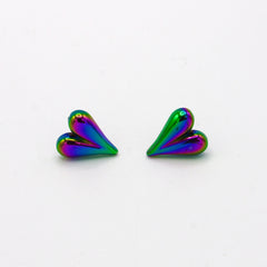 Aretes Topos Corazones Porcelanicron Verde-Violeta