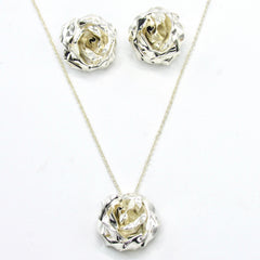 Set Collar Y Aretes Topos Rosa Plateado