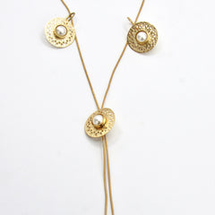 Set Collar Corbatin Y Aretes  Semilla Perla Dorado
