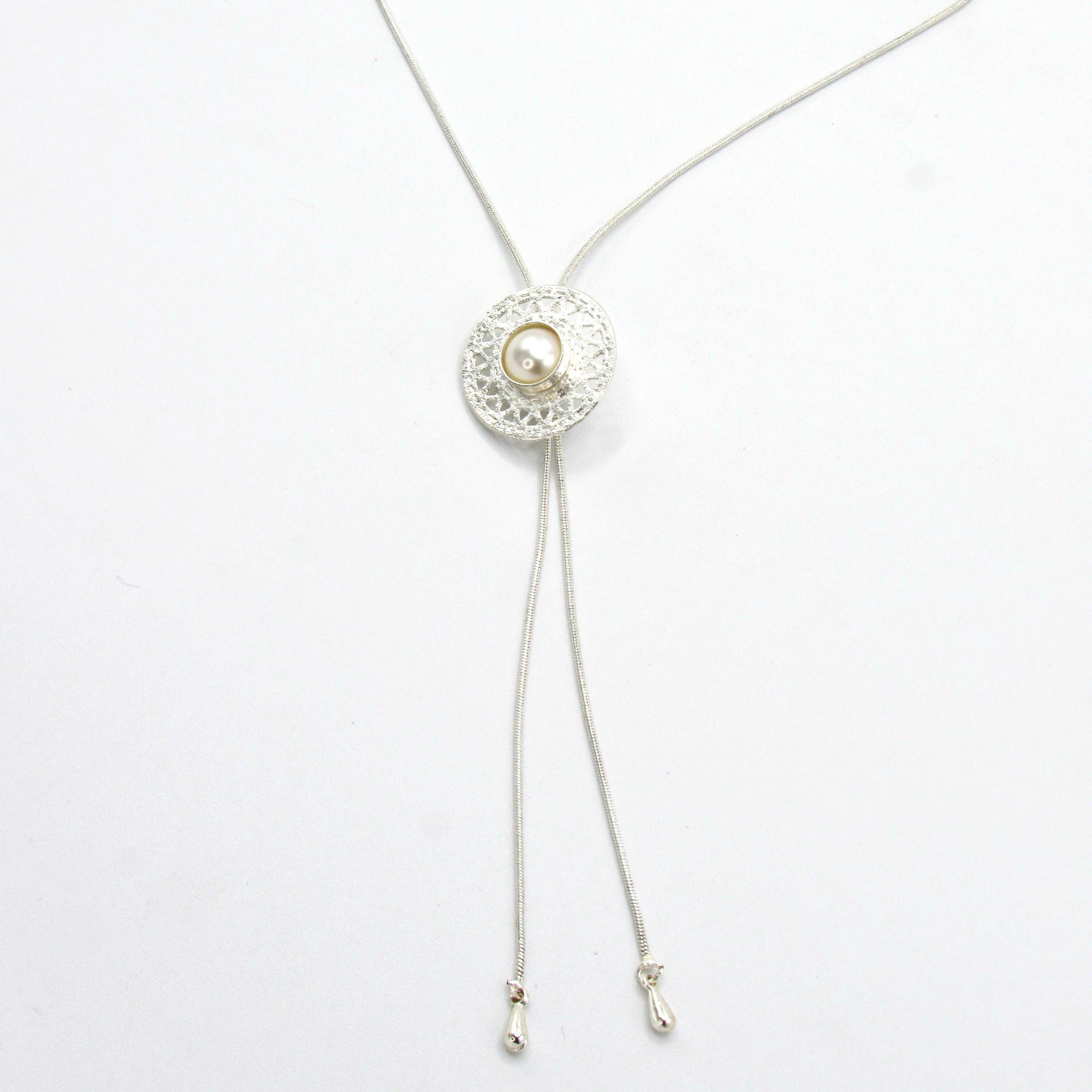 Collar Corbatin Semilla Perla Plateado