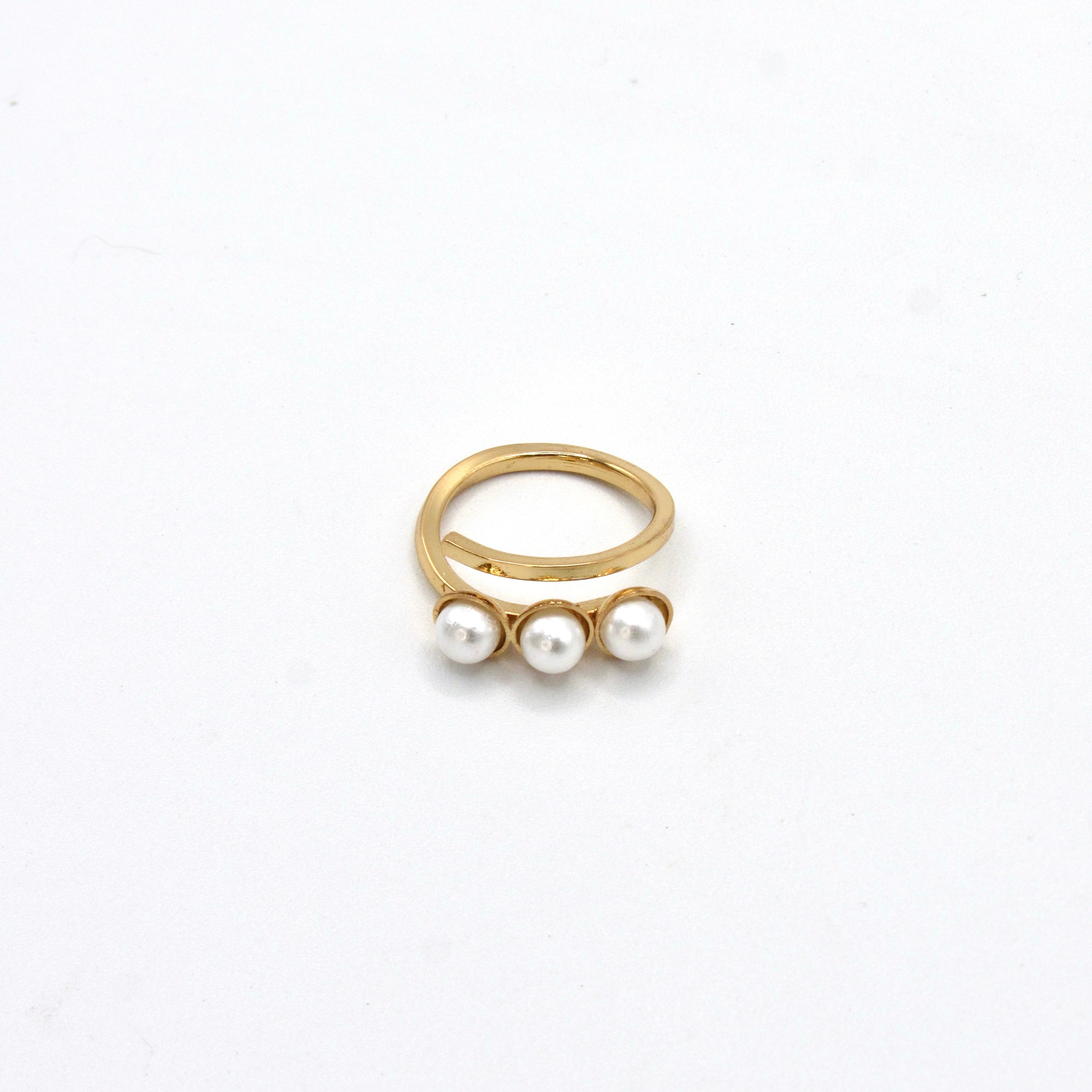 Anillo Triple Perla Espiral Dorado Madres