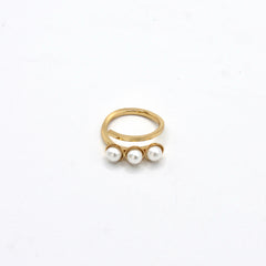 Anillo Triple Perla Espiral Dorado Madres