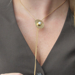 Set Collar Corbatin Y Aretes  Semilla Perla Dorado