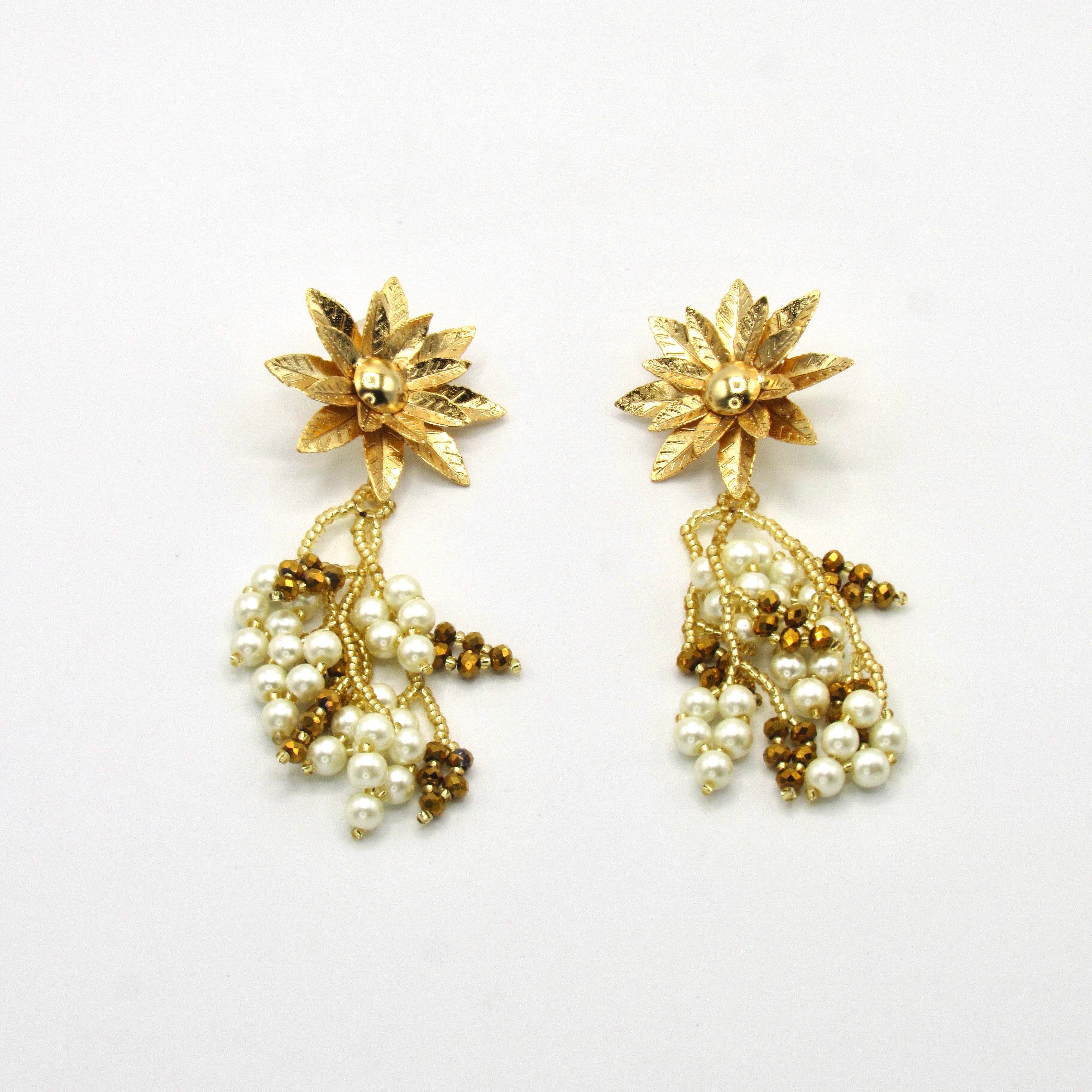 Aretes Girasol Tejido Madres Dorado