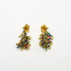 Aretes Flores Tejido Dorado-Multicolor