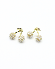 Aretes Maxi Topos Cerezas Doradas Con Perlas