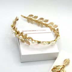Set Aretes y Diadema Hojas Doradas