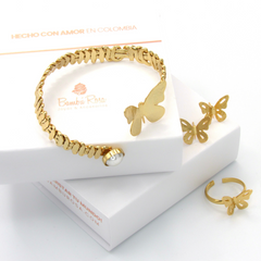 Set Aretes, Anillo y pulsera Mariposa Mini Dorado