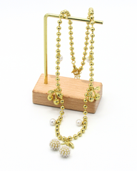 Collar Cerezas Doradas Con Perlas