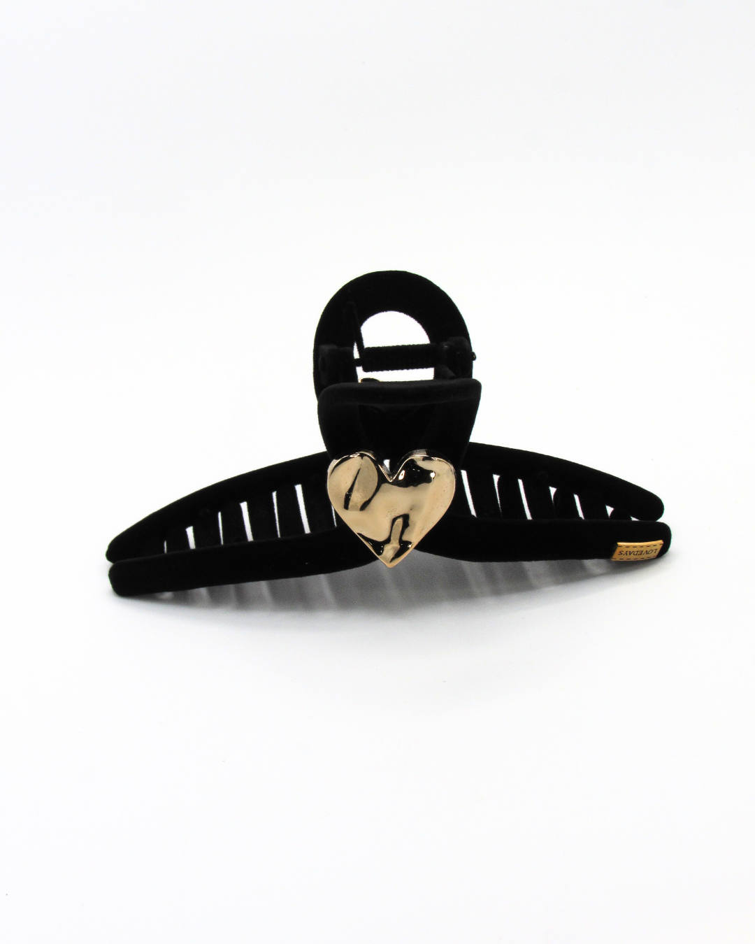Pinza En Gamuza Maxi Corazon Dorada-Negra