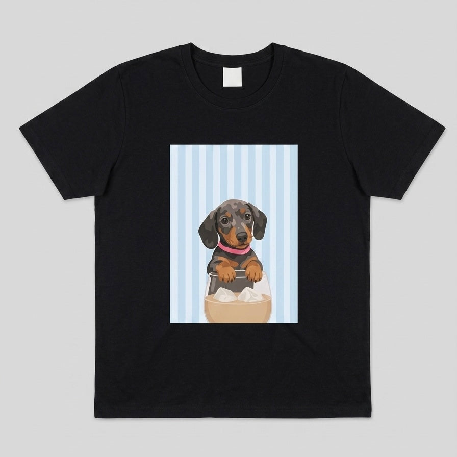 Camiseta manga corta negra estampada perro azul - Bambú Rosa Joyas y Accesorios 